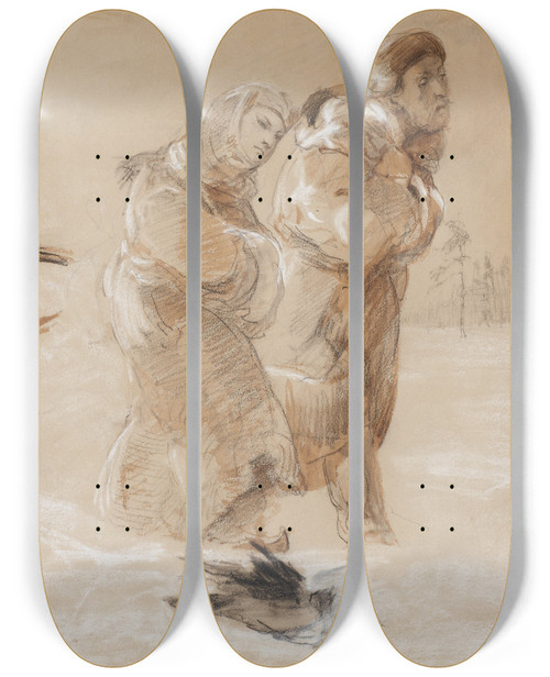 Triptych art skateboard deck of Jacek Malczewski Anhelli And Ellenai En Route Sketch Inspired By The Poem Anhelli By Juliusz Sowacki by Jacek Malczewski (1854-1929)