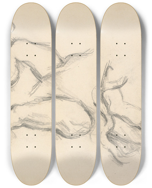 Triptych art skateboard deck of Paul Czanne Study Of The Allegorical Figure Of The Genius Of Health From Rubens The Birth Of Louis Xiii At Fontainbleau by Paul Cezanne (1839-1906)