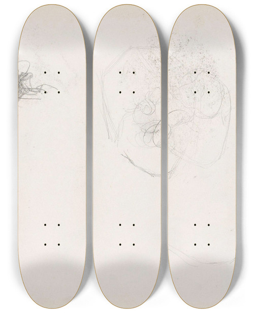Triptych art skateboard deck of Signe Scheel Kvinnehode_2 by Signe Scheel (1860-1942)