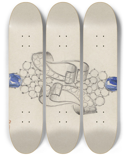 Triptych art skateboard deck of Jules Chadel Ontwerp Voor Een Broche Met Saffieren by Jules Chadel (1870-1941)
