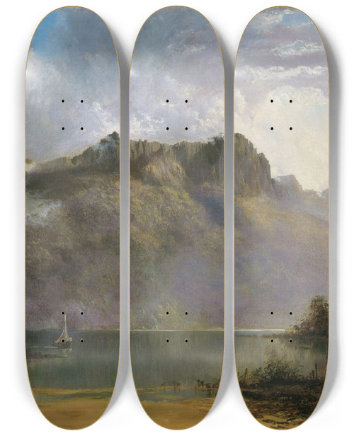 Triptych art skateboard deck of William Charles Piguenit Mount Olympus Lake St Clair Tasmania The Source Of The Derwent by William Charles Piguenit (1836-1914)