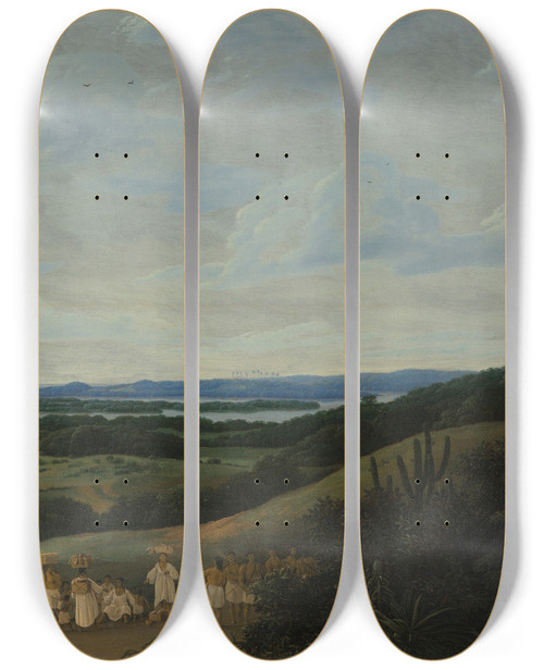 Triptych art skateboard deck of Frans Post A Brazilian Landscape by Frans Post (1612-1680)
