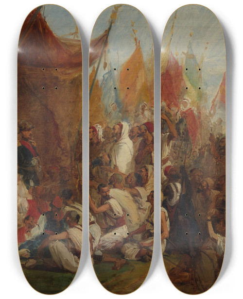 Triptych art skateboard deck of Isidore Pils Sketch For Reception Of Emperor Napoleon Iii And Empress Eugnie By The Kabyle Leaders At Algiers On September 18 1860 by Isidore Pils (1815-1875)
