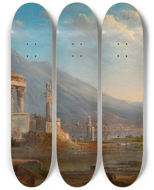 Triptych art skateboard deck of Robert S Duncanson Vesuvius And Pompeii by Robert S Duncanson (1821-1872)