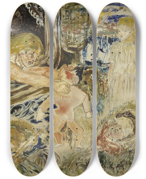 Triptych art skateboard deck of Ernst Josephson The Assassination Of Riccio by Ernst Josephson (1851-1906)