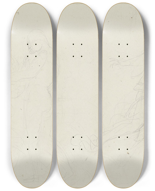Triptych art skateboard deck of Peter Von Cornelius Auerbachs Keller Zu Leipzig Zwei Zecher Mephisto Und Faust by Peter Von Cornelius (1784-1867)