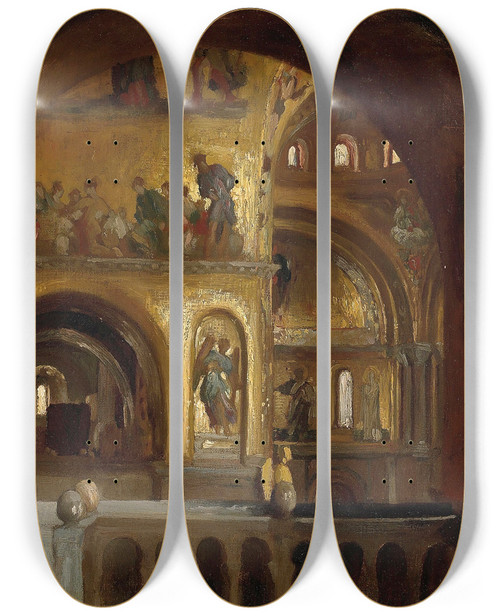 Triptych art skateboard deck of Frederic Leighton The Interior Of St Marks Basilica Venice by Frederic Leighton (1830-1896)