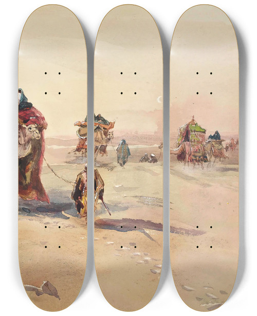 Triptych art skateboard deck of Charles Whymper The Return From Mecca by Charles Whymper (1853-1941)