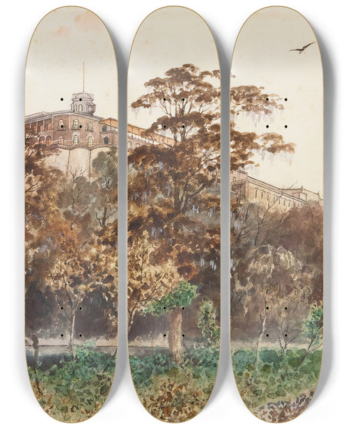 Triptych art skateboard deck of August Lhr Castillo De Chapultepec_1 by August Lohr (1842-1920)