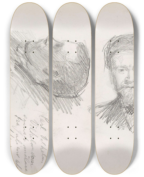 Triptych art skateboard deck of Signe Scheel Carl Wilhelm Wilhelmson Knut Hjalmar Alexander Caullvine by Signe Scheel (1860-1942)