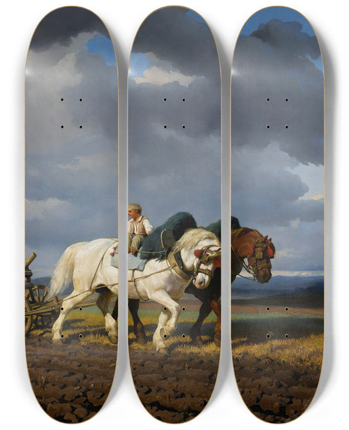 Triptych art skateboard deck of Rosa Bonheur Le Labourage by Rosa Bonheur (1822-1899)