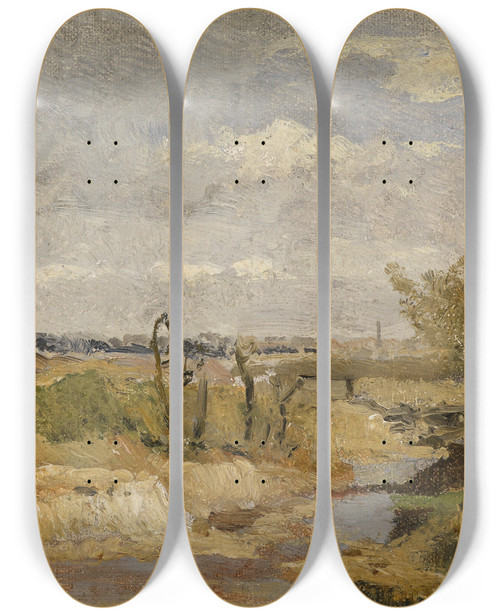 Triptych art skateboard deck of Marie Egner In Den Donauauen by Marie Egner (1850-1940)