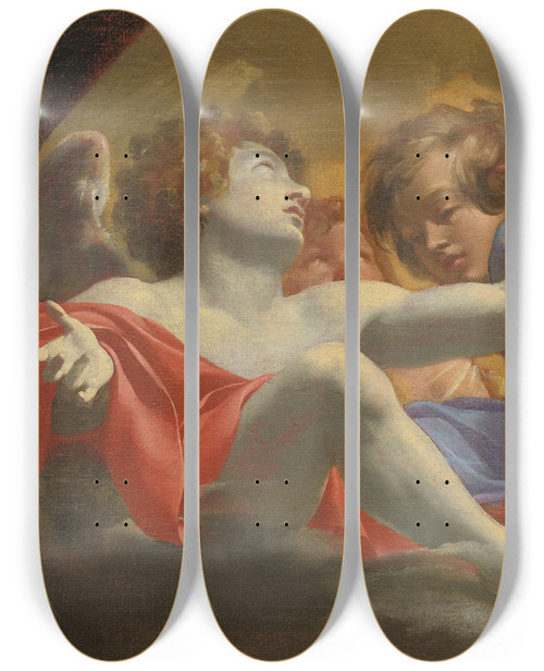 Triptych art skateboard deck of Simon Vouet Model For Altarpiece In St Peters_1 by Simon Vouet (1590-1649)