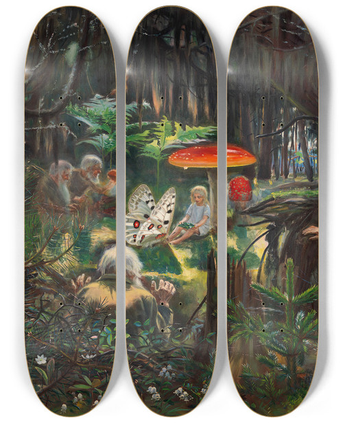 Triptych art skateboard deck of Torsten Wasastjerna Fairy Tale Princess by Torsten Wasastjerna (1863-1924)