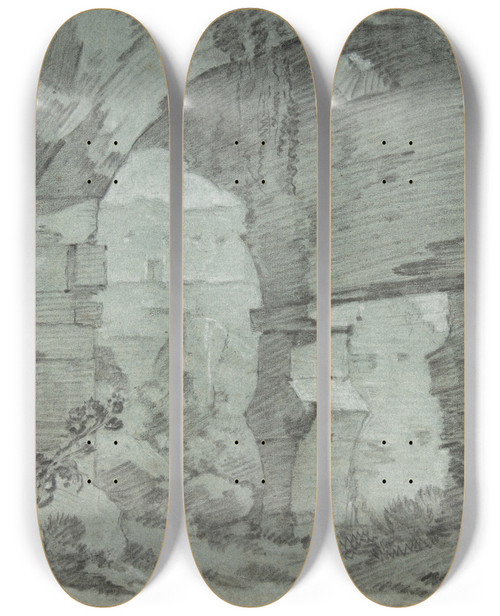 Triptych art skateboard deck of Josephmarie Vien View Of The Colosseum by Joseph Marie Vien (1716-1809)