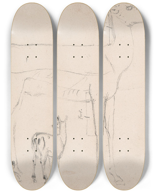 Triptych art skateboard deck of Samuel Daniell Studies Of Deer Three On On Sheet by Samuel Daniell (1775-1811)