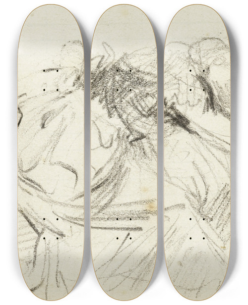 Triptych art skateboard deck of Jeanbaptiste Carpeaux Etude De Femme Assise Lavant Du Corps Allong Sur Une Table La Tte Dans Les Bras by Jean-Baptiste Carpeaux (1827-1875)