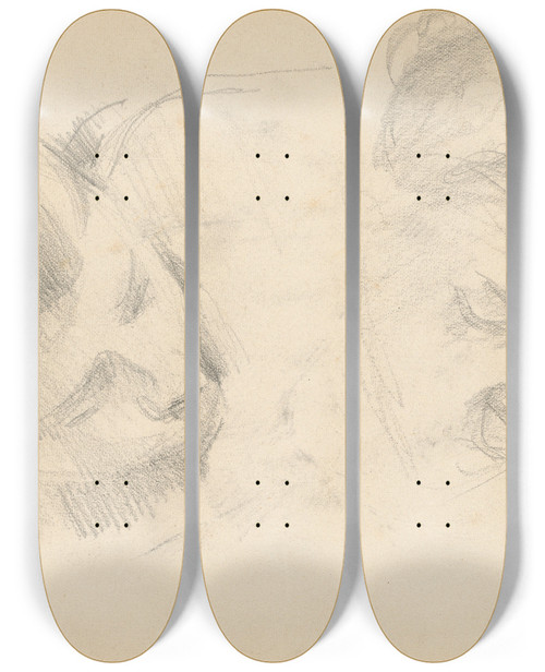 Triptych art skateboard deck of Paul Czanne Two Heads Of Women by Paul Cezanne (1839-1906)