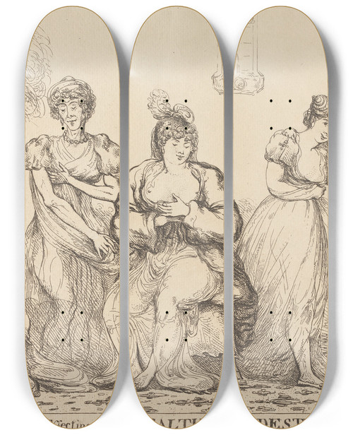 Triptych art skateboard deck of John Cawse Boreas Effecting What Health Modesty Could Not by John Cawse
