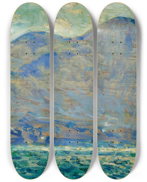 Triptych art skateboard deck of Childe Hassam Mt Beacon At Newburgh by Childe Hassam (1859-1935)