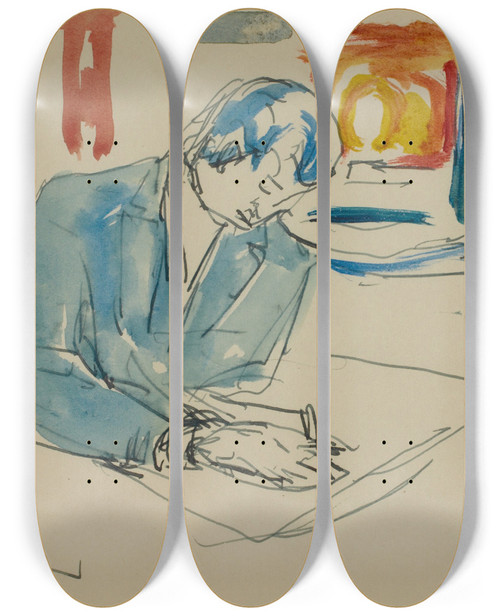 Triptych art skateboard deck of Edvard Munch Untitled 27 by Edvard Munch (1863-1944)