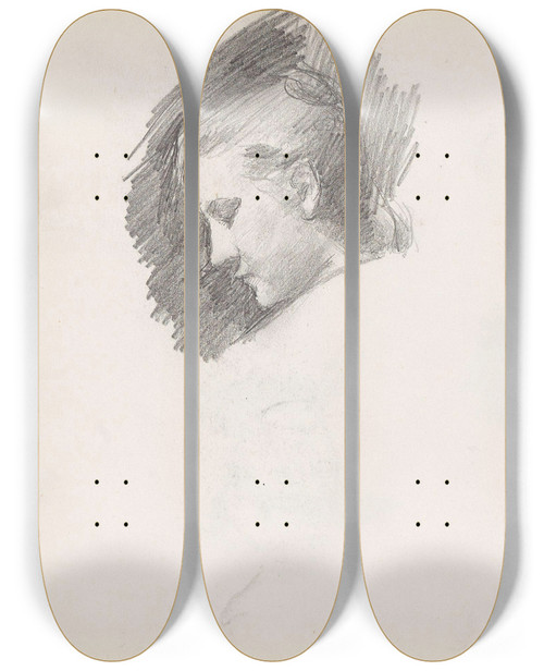 Triptych art skateboard deck of Signe Scheel Profil Kvinnehode by Signe Scheel (1860-1942)