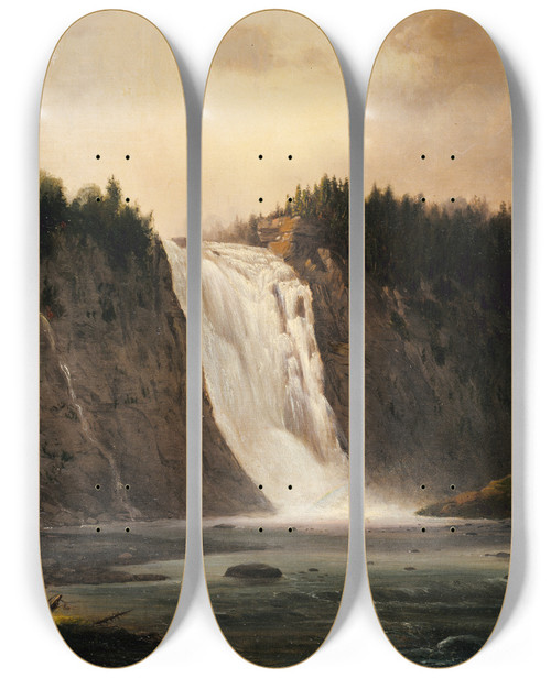 Triptych art skateboard deck of Robert S Duncanson Waterfall On Montmorency by Robert S Duncanson (1821-1872)