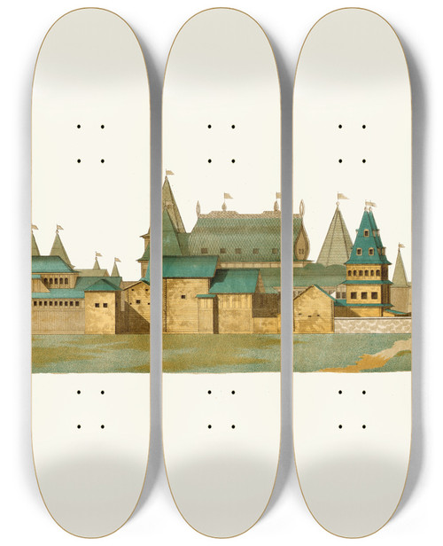 Triptych art skateboard deck of Fedor Grigoryevich Solntsev Fasad Dvortsa V Sele Kolomenskom S Iuzhnoi Storony by Fedor Grigoryevich Solntsev (1801-1892)