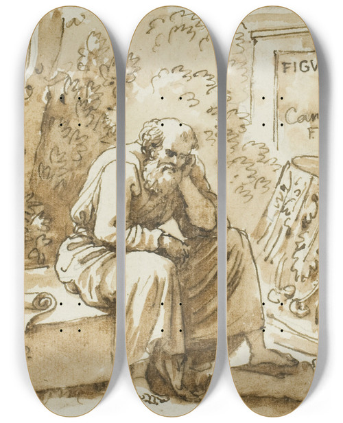 Triptych art skateboard deck of Carlo Labruzzi Sketch For Frontispiece To Figure Originali by Carlo Labruzzi (1748-1817)