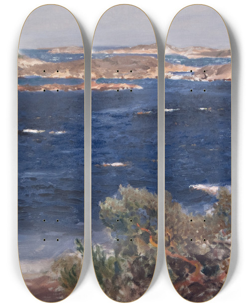 Triptych art skateboard deck of Bruno Liljefors Fresh Breeze by Bruno Liljefors (1860-1939)