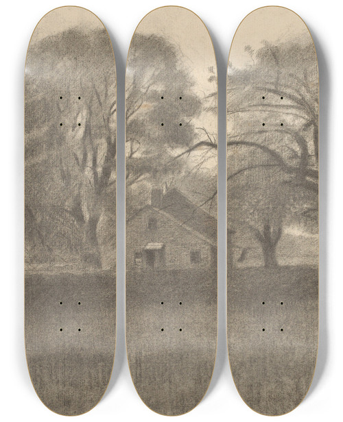 Triptych art skateboard deck of Herbert Crowley Rural Landscape by Herbert Crowley (1873-1937)