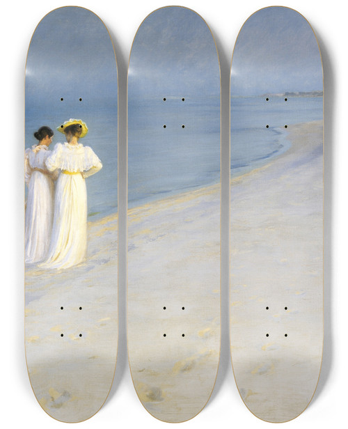 Triptych art skateboard deck of Peder Severin Kryer Summer Evening On The Souther Beach by Peder Severin Kroyer (1851-1909)