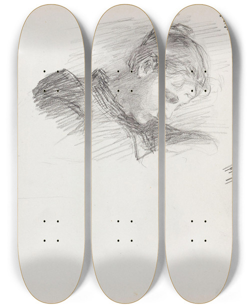Triptych art skateboard deck of Signe Scheel To Kvinnehoder by Signe Scheel (1860-1942)