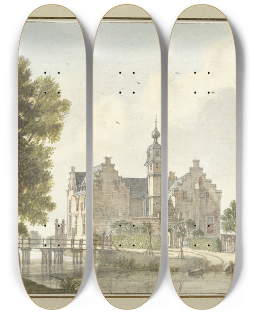 Triptych art skateboard deck of Jan De Beijer Het Huis Den Ham Aan De Niers In Duitsland by Jan de Beijer (1703-1780)