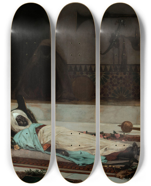 Triptych art skateboard deck of Jeanjosephbenjamin Constant Le Jour Des Funrailles Scne Du Maroc by Jean-Joseph-Benjamin Constant (1845-1902)