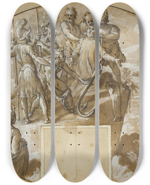 Triptych art skateboard deck of Agostino Ciampelli The Martyrdom Of Saint Clement I Pope by Agostino Ciampelli (1565-1630)