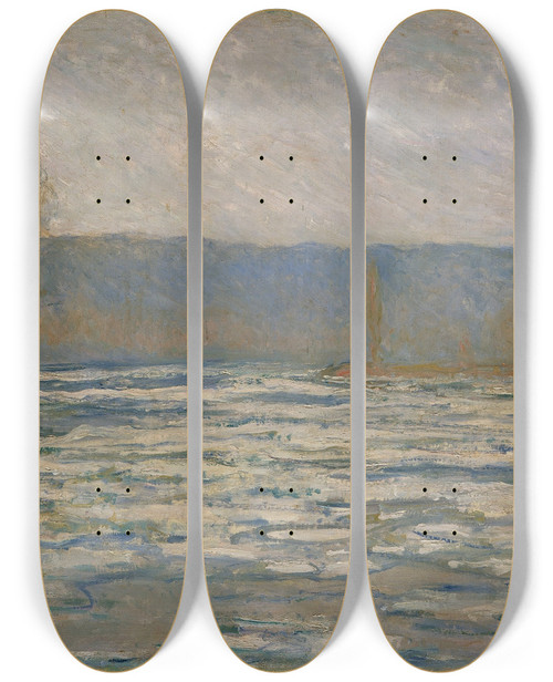 Triptych art skateboard deck of Claude Monet Ice Breaking Up On The Seine Near Bennecourt by Claude Monet (1840-1926)