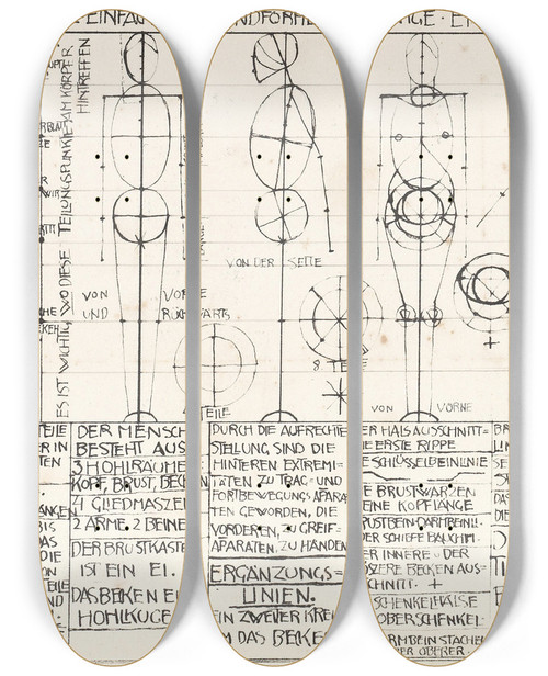Triptych art skateboard deck of Alexander Rothaug Statik Und Dynamik Des Menschlichen Krpers Pl02 by Alexander Rothaug (1870-1946)