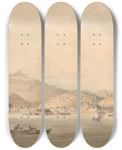 Triptych art skateboard deck of William Alexander A View Of The Coast Of China by William Alexander (1767-1816)