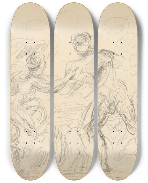 Triptych art skateboard deck of Paul Czanne Study For The Judgement Of Paris Or The Amorous Shepherd by Paul Cezanne (1839-1906)
