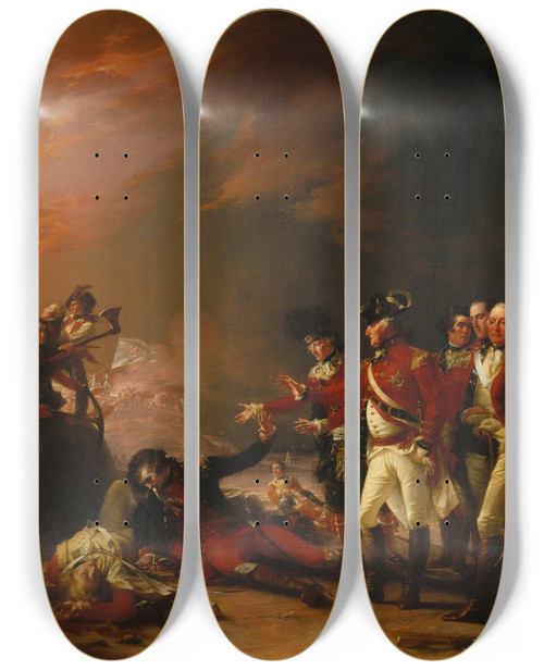 Triptych art skateboard deck of John Trumbull The Sortie Made By The Garrison Of Gibraltar by John Trumbull (1756-1843)