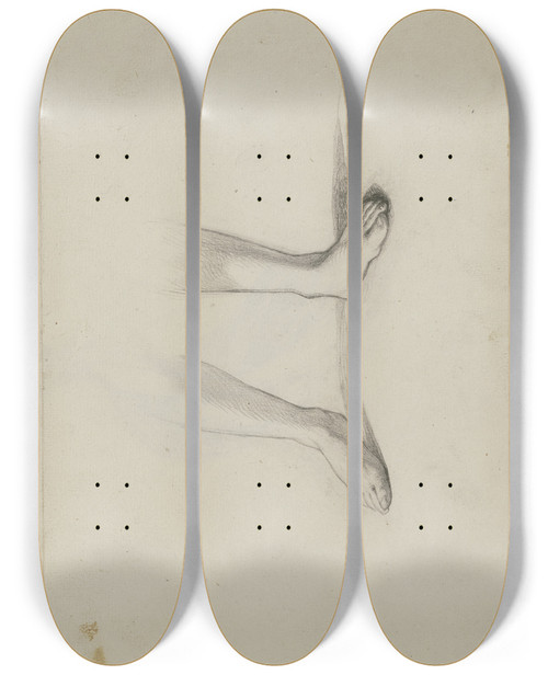 Triptych art skateboard deck of Jakob Becker Studienblatt Weiblicher Kopf Nacktes Fupaar by Jakob Becker (1810-1872)