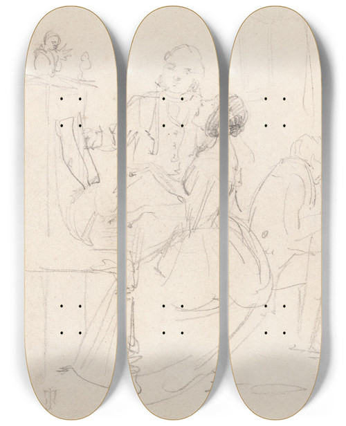 Triptych art skateboard deck of Sir John Everett Millais An Evening Party_1 by Sir John Everett Millais (1829-1896)