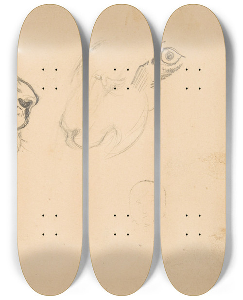 Triptych art skateboard deck of Eugne Delacroix Sketchbook With Views Of Tours France And Its Environs by Eugene Delacroix (1798-1863)
