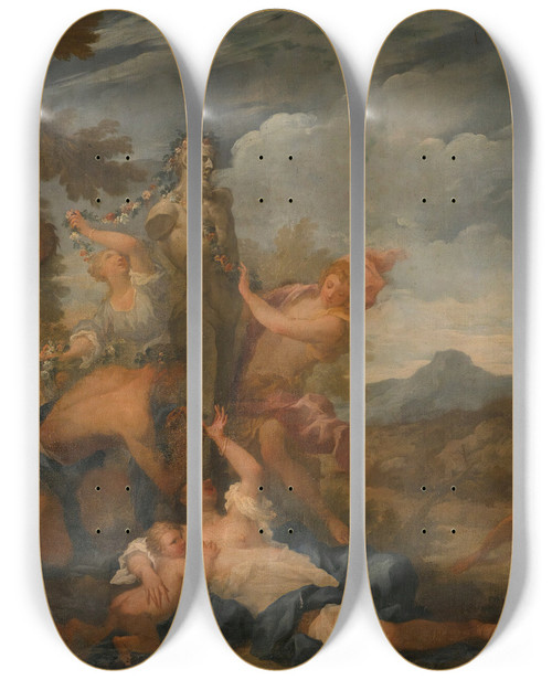 Triptych art skateboard deck of Pietro Dandini The Crowning Of Bacchus by Pietro Dandini (1646-1712)