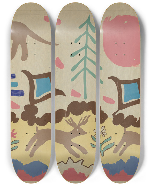 Triptych art skateboard deck of American 20Th Century Textile_15 by American 20Th Century