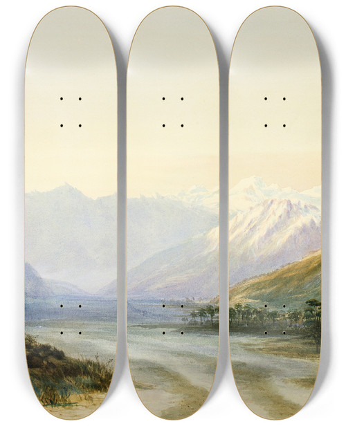 Triptych art skateboard deck of John Gully Mount Cook_2 by John Gully (1819-1888)