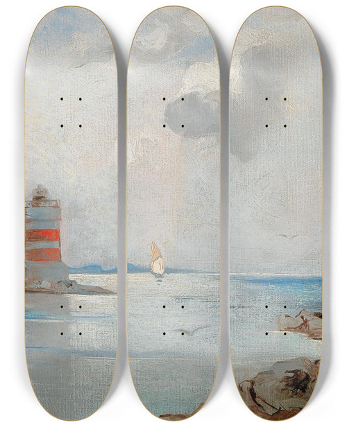 Triptych art skateboard deck of Leontine Von Littrow The Lighthouse by Leontine Von Littrow (1860-1914)