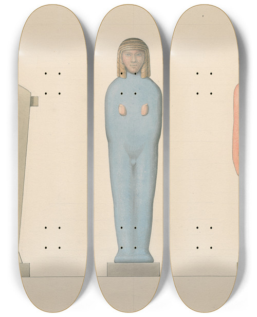 Triptych art skateboard deck of David Humbert De Superville Three Statues Showing The Evolution Of Sculpture by David Humbert De Superville (1770-1849)
