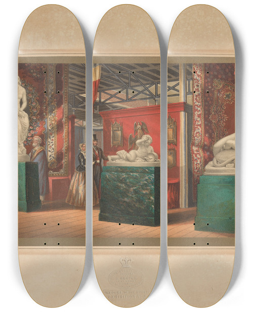 Triptych art skateboard deck of George Baxter Gems Of The Great Exihibtion Number 2 by George Baxter (1804-1867)